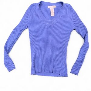 Chaus Purple Ribbed V-Neck Sweater